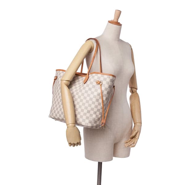 Pre-owned Louis Vuitton Damier Azur Neverfull MM White