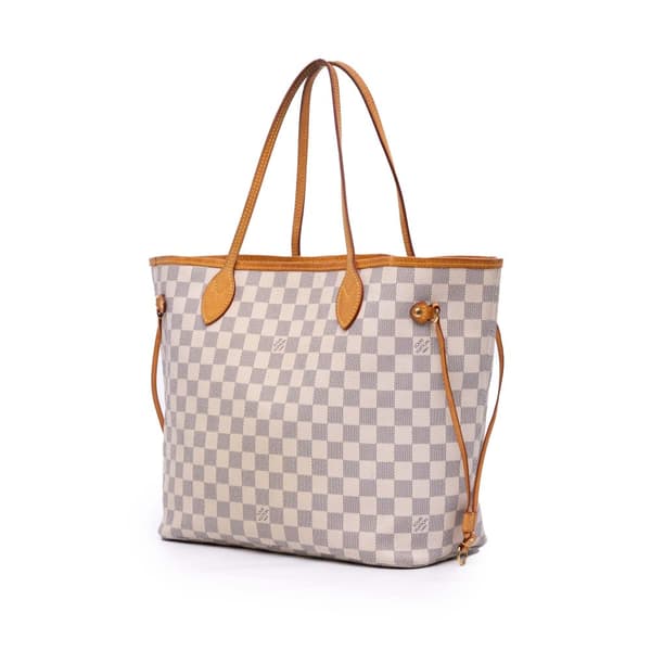 Pre-owned Louis Vuitton Damier Azur Neverfull MM White