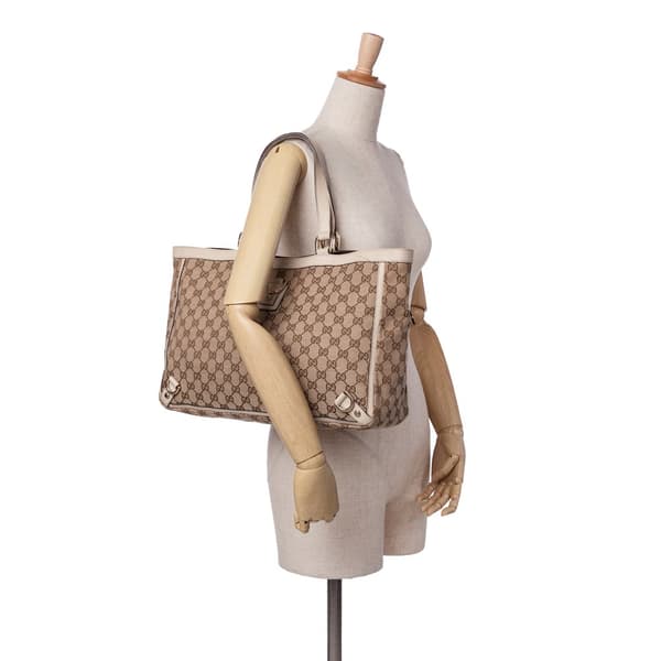 Pre-owned Gucci GG Canvas Abbey D Ring Tote Brown