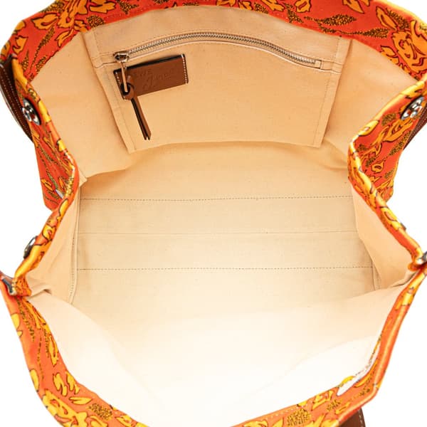 Pre-owned LOEWE Paulas Ibiza Canvas Floral Print Tote Orange