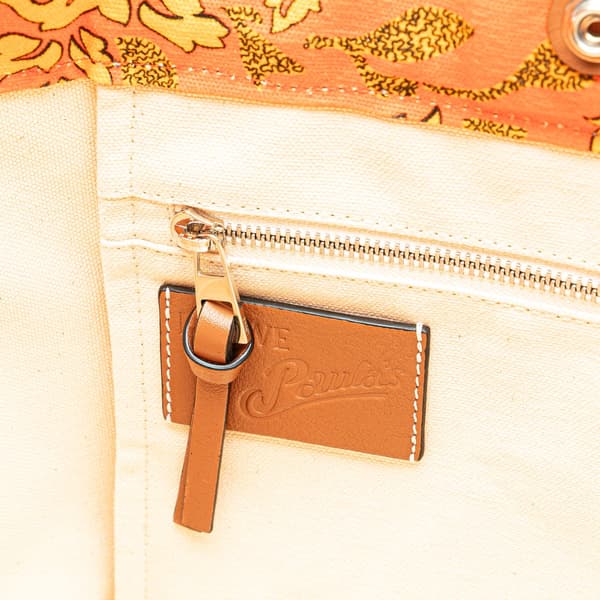 Pre-owned LOEWE Paulas Ibiza Canvas Floral Print Tote Orange