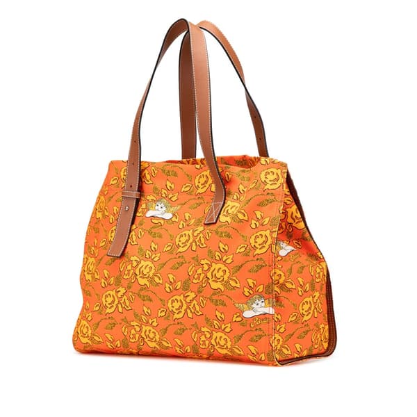 Pre-owned LOEWE Paulas Ibiza Canvas Floral Print Tote Orange
