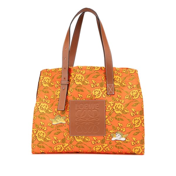 Pre-owned LOEWE Paulas Ibiza Canvas Floral Print Tote Orange