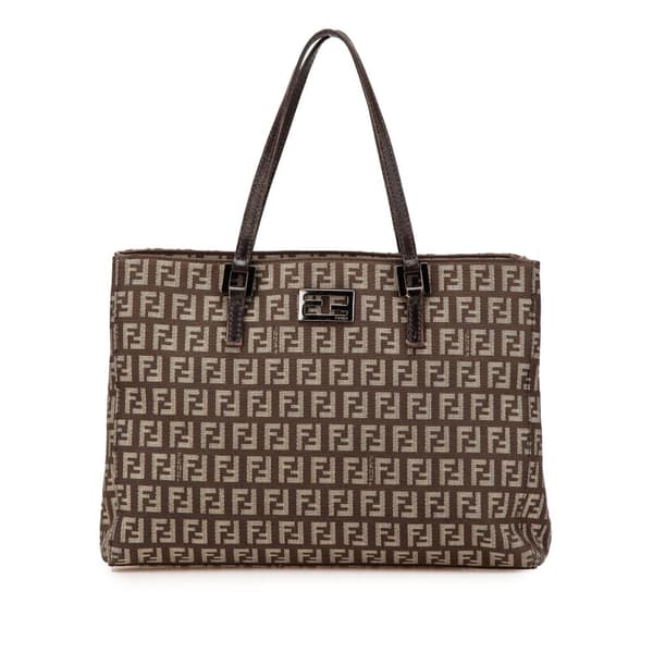 Pre-owned Fendi Small Zucchino Canvas Tote Brown
