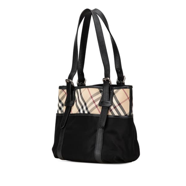 Pre-owned Burberry Nova Check Nylon Tote Black