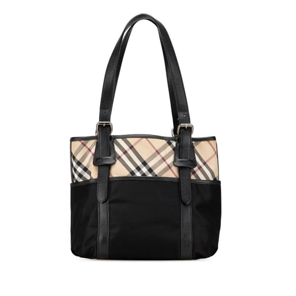 Pre-owned Burberry Nova Check Nylon Tote Black