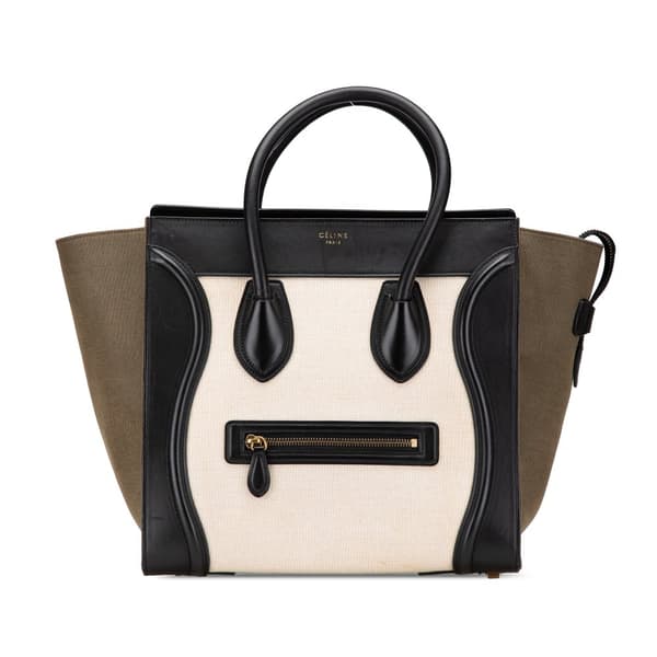 Pre-owned Celine Mini Canvas Tricolor Luggage Tote White