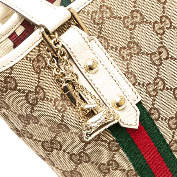 Pre-owned Gucci GG Canvas Web Jolicoeur Tote Brown