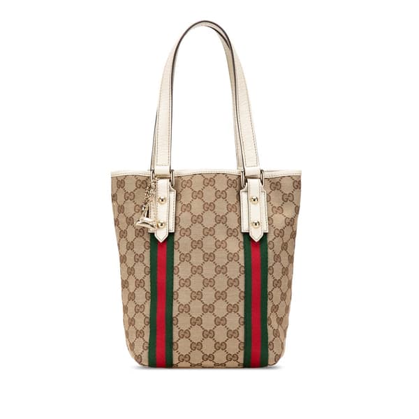 Pre-owned Gucci GG Canvas Web Jolicoeur Tote Brown