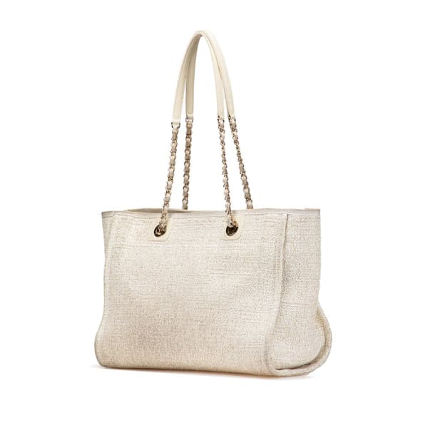 Pre-owned Chanel Small Lurex Boucle Deauville Tote White