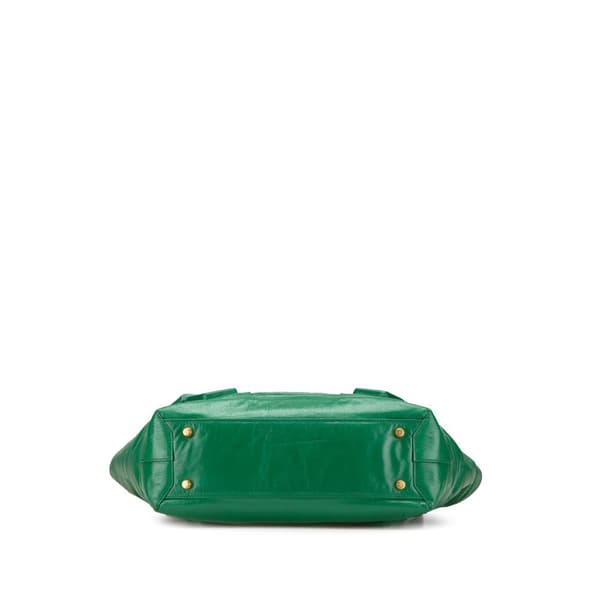 Pre-owned Bottega Veneta Medium Calfskin Maxi Intrecciato Arco Slouch Tote Green