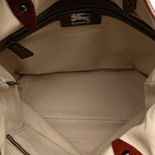 Pre-owned Burberry Mega Check Canvas Tote White