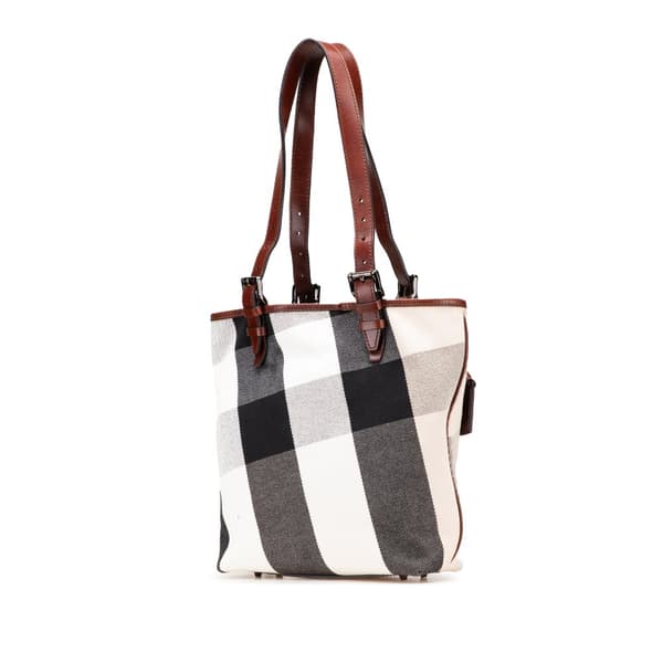 Pre-owned Burberry Mega Check Canvas Tote White
