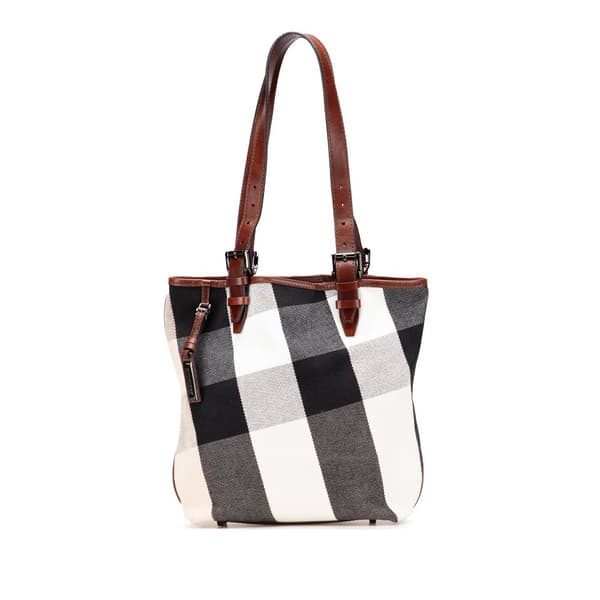 Pre-owned Burberry Mega Check Canvas Tote White
