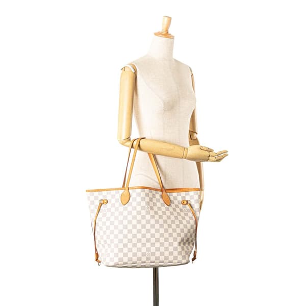 Pre-owned Louis Vuitton Damier Azur Neverfull MM White