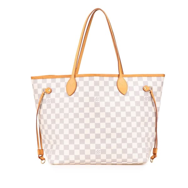 Pre-owned Louis Vuitton Damier Azur Neverfull MM White
