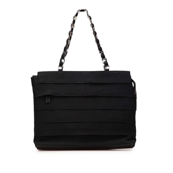 Pre-owned Ferragamo Nylon Tiered Grosgrain Tote Black