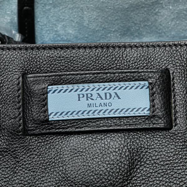 Pre-owned Prada Glace Calf Studded Etiquette Tote Black
