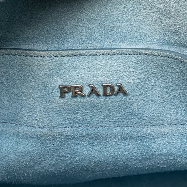 Pre-owned Prada Glace Calf Studded Etiquette Tote Black