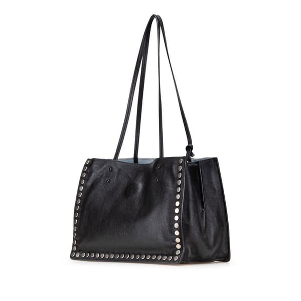 Pre-owned Prada Glace Calf Studded Etiquette Tote Black