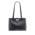 Miniatyrbild 1 av 10: Pre-owned Prada Glace Calf Studded Etiquette Tote Black