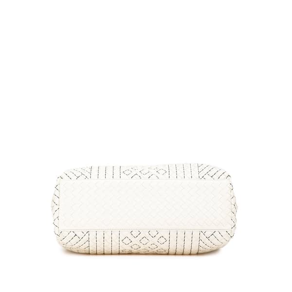 Pre-owned Bottega Veneta Medium Intrecciato Stitched Double Chain Tote White
