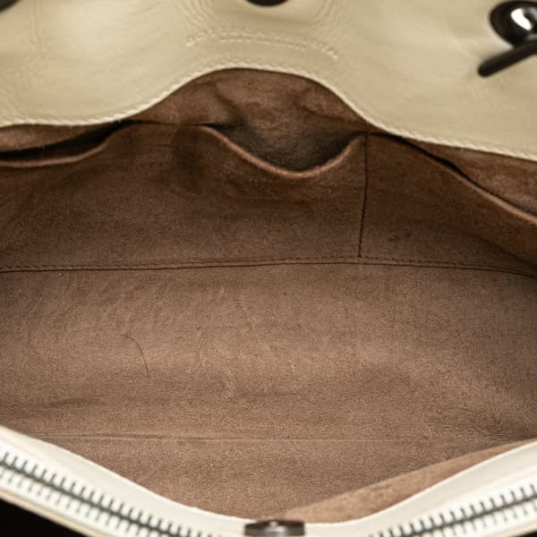 Pre-owned Bottega Veneta Medium Intrecciato Stitched Double Chain Tote White