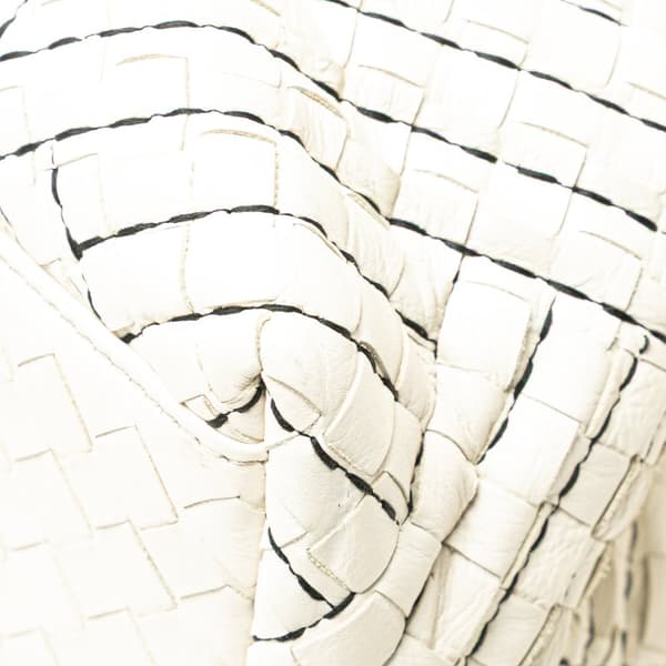 Pre-owned Bottega Veneta Medium Intrecciato Stitched Double Chain Tote White