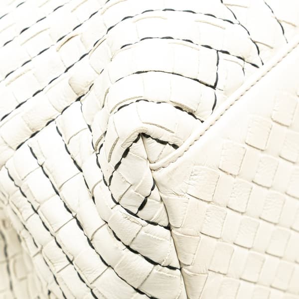 Pre-owned Bottega Veneta Medium Intrecciato Stitched Double Chain Tote White
