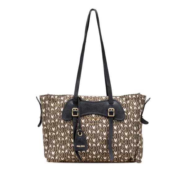 Pre-owned Miu Miu Canvas Monogram Tote Brown