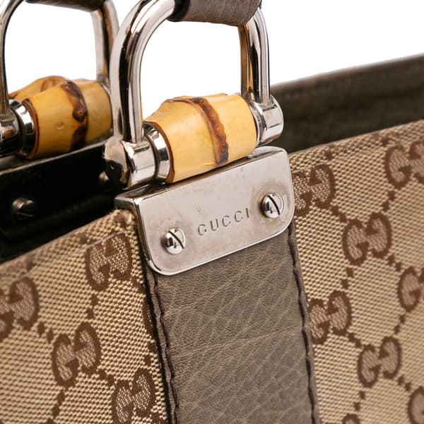 Pre-owned Gucci Large GG Canvas Bamboo Libeccio Tote Brown