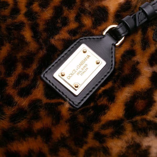 Pre-owned Dolce & Gabbana Faux Fur Leopard Print Beatrice Tote Brown