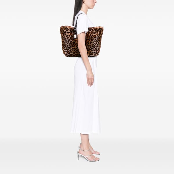Pre-owned Dolce & Gabbana Faux Fur Leopard Print Beatrice Tote Brown