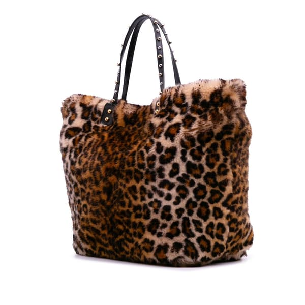 Pre-owned Dolce & Gabbana Faux Fur Leopard Print Beatrice Tote Brown