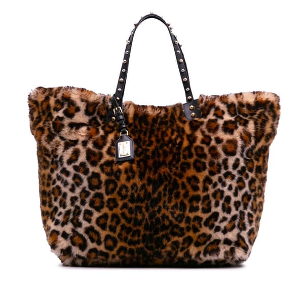 Pre-owned Dolce & Gabbana Faux Fur Leopard Print Beatrice Tote Brown