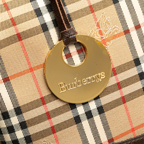 Pre-owned Burberry Haymarket Check Canvas Tote Brown