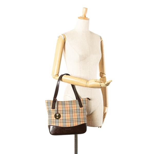 Pre-owned Burberry Haymarket Check Canvas Tote Brown