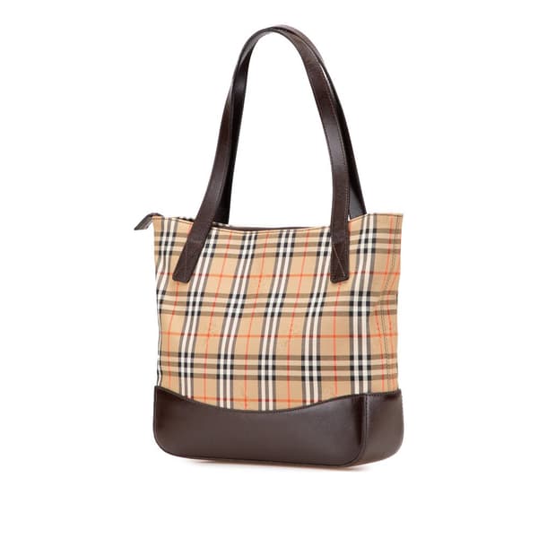 Pre-owned Burberry Haymarket Check Canvas Tote Brown