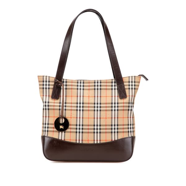 Pre-owned Burberry Haymarket Check Canvas Tote Brown