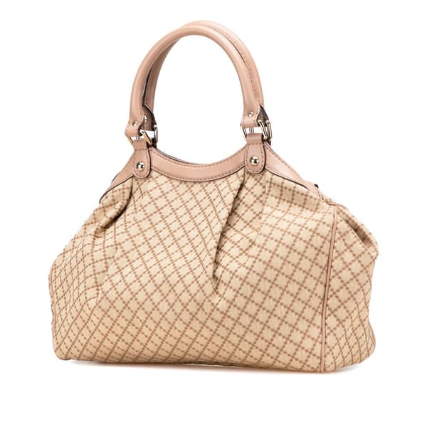 Pre-owned Gucci Medium Diamante Canvas Sukey Tote Brown