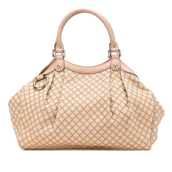 Pre-owned Gucci Medium Diamante Canvas Sukey Tote Brown