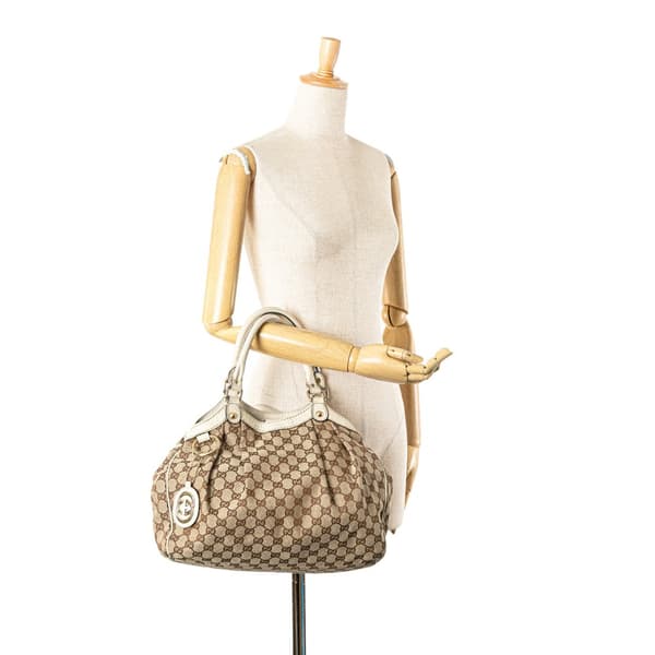 Pre-owned Gucci Medium GG Canvas Sukey Tote Brown