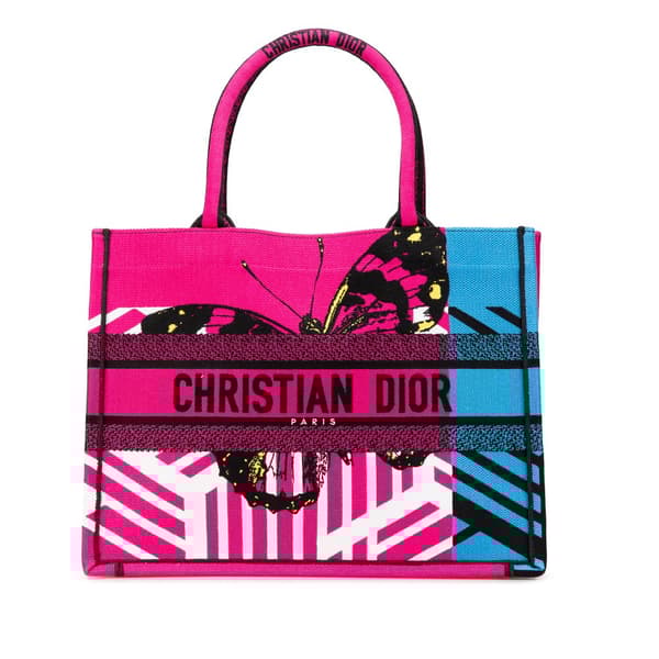 Pre-owned Dior Medium Embroidered Canvas Butterfly D Jungle Pop Book Tote Pink