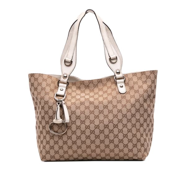 Pre-owned Gucci Medium GG Canvas Icon Bit Tote Brown