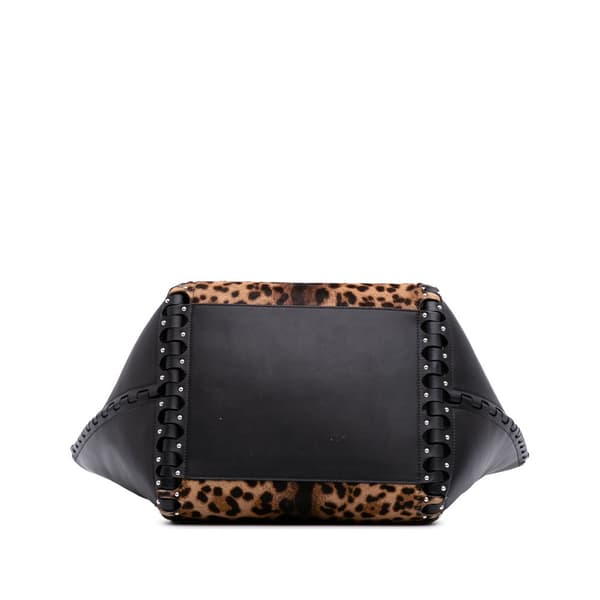 Pre-owned ALAÏA Pony Hair and Leather Leopard Printed Le Hinge Tote Brown