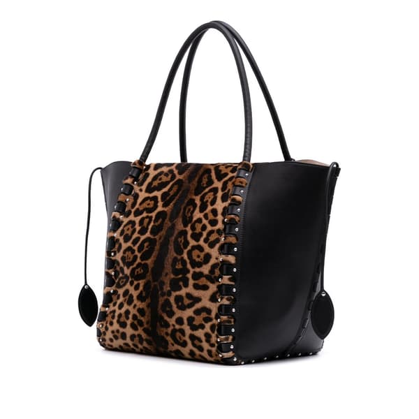 Pre-owned ALAÏA Pony Hair and Leather Leopard Printed Le Hinge Tote Brown
