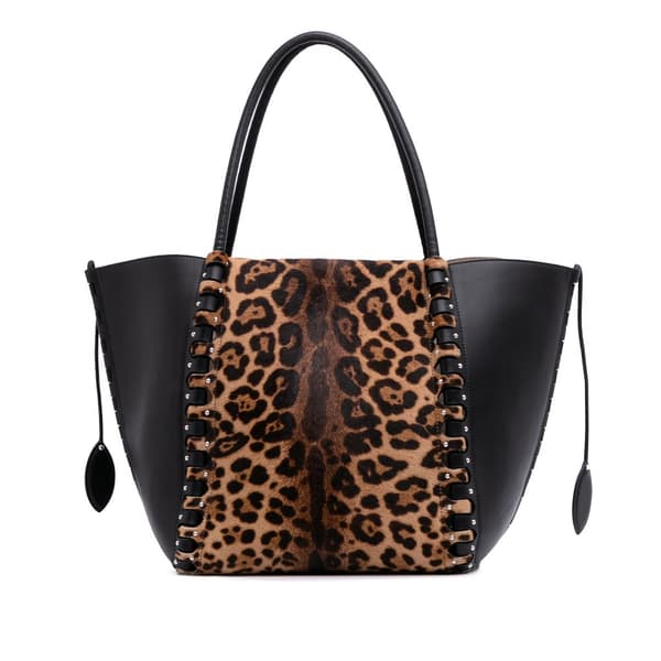 Pre-owned ALAÏA Pony Hair and Leather Leopard Printed Le Hinge Tote Brown