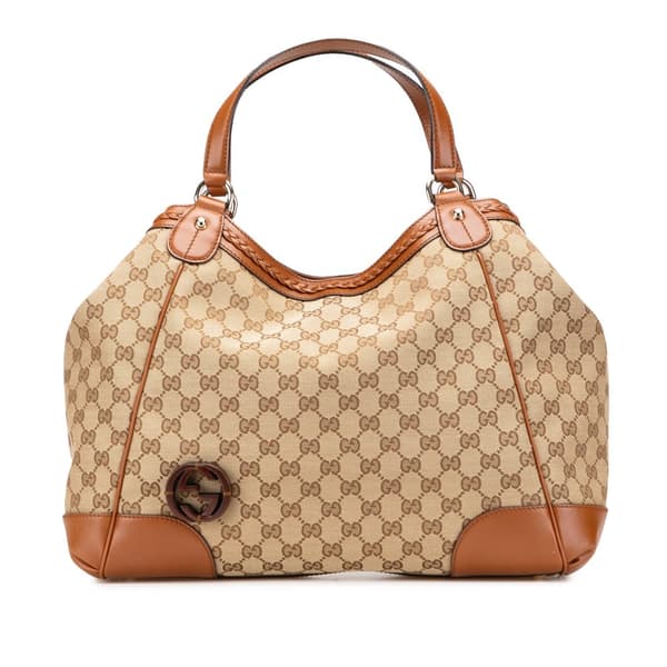 Pre-owned Gucci Medium GG Canvas Brick Lane Tote Brown