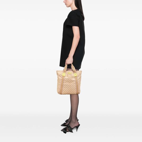 Pre-owned Gucci GG Canvas Web Tote Brown