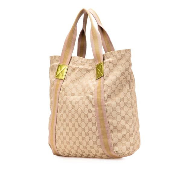 Pre-owned Gucci GG Canvas Web Tote Brown
